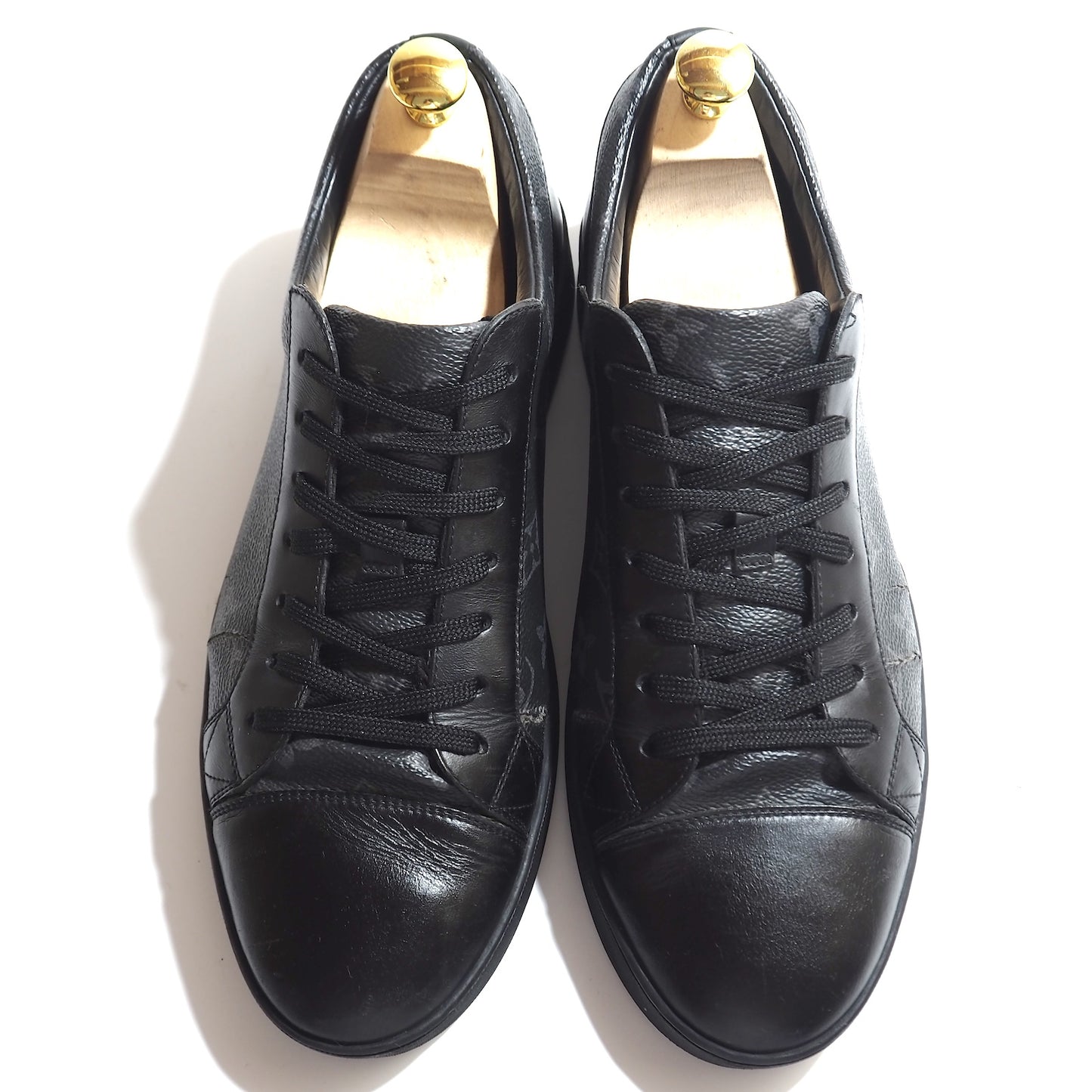 ルイヴィトン Louis Vuitton モノグラム レザー スニーカー 7.5 25.5〜26cm相当 ブラック メンズ 正規品 5-ZG053