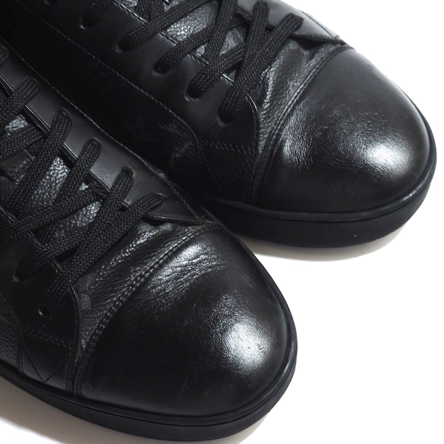 ルイヴィトン Louis Vuitton モノグラム レザー スニーカー 7.5 25.5〜26cm相当 ブラック メンズ 正規品 5-ZG053