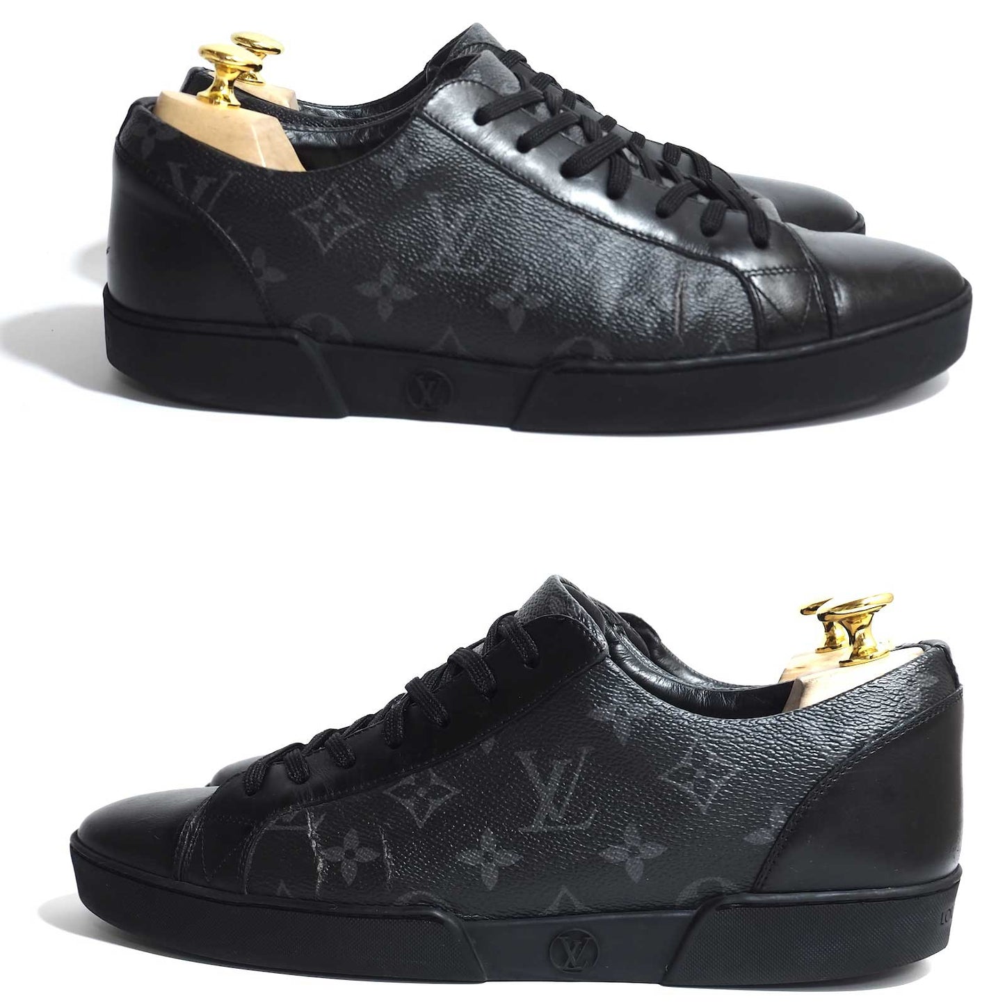 ルイヴィトン Louis Vuitton モノグラム レザー スニーカー 7.5 25.5〜26cm相当 ブラック メンズ 正規品 5-ZG053