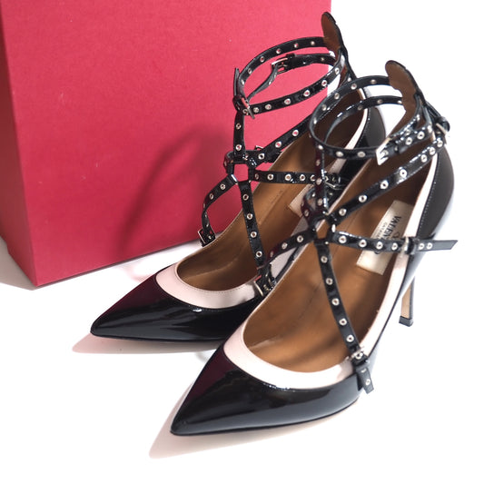 良品 ヴァレンティノ VALENTINO パテントレザー パンプス 36.5 23.5cm相当 ブラック レディース 正規品 5-ZG055