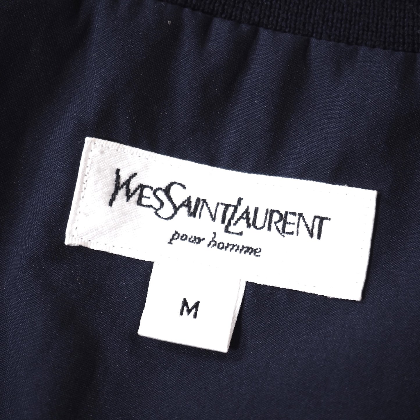 良品 イヴ・サンローラン YVES SAINT LAURENT ヴィンテージ YSL刺繍 スイングトップ ジップアップ ジャケット M ネイビー メンズ 正規品 5-ZG062