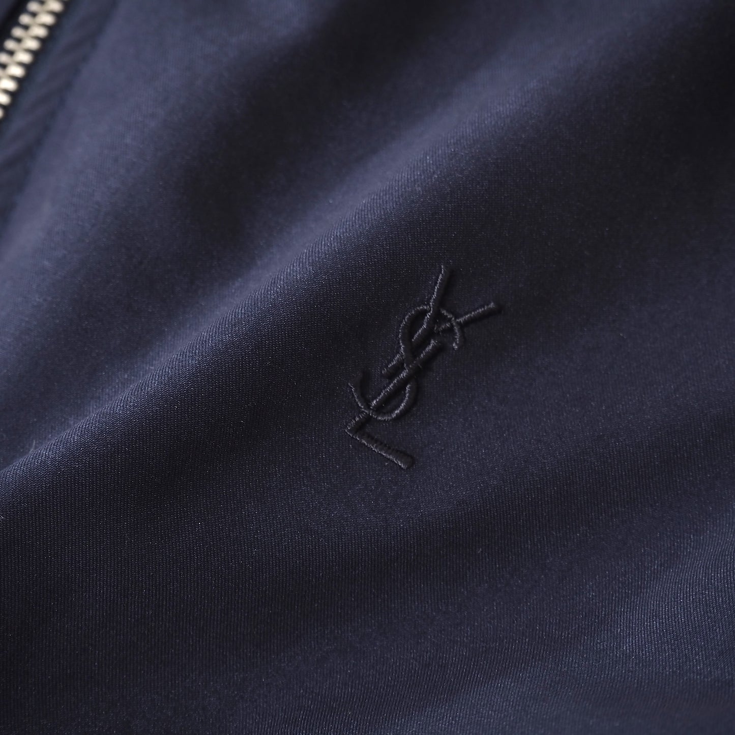 良品 イヴ・サンローラン YVES SAINT LAURENT ヴィンテージ YSL刺繍 スイングトップ ジップアップ ジャケット M ネイビー メンズ 正規品 5-ZG062