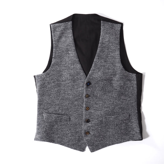 美品 ラルディーニ LARDINI ブートニエール付 ウール ジレ ベスト 48 グレー ダークブラウン メンズ 正規品 5-ZG070