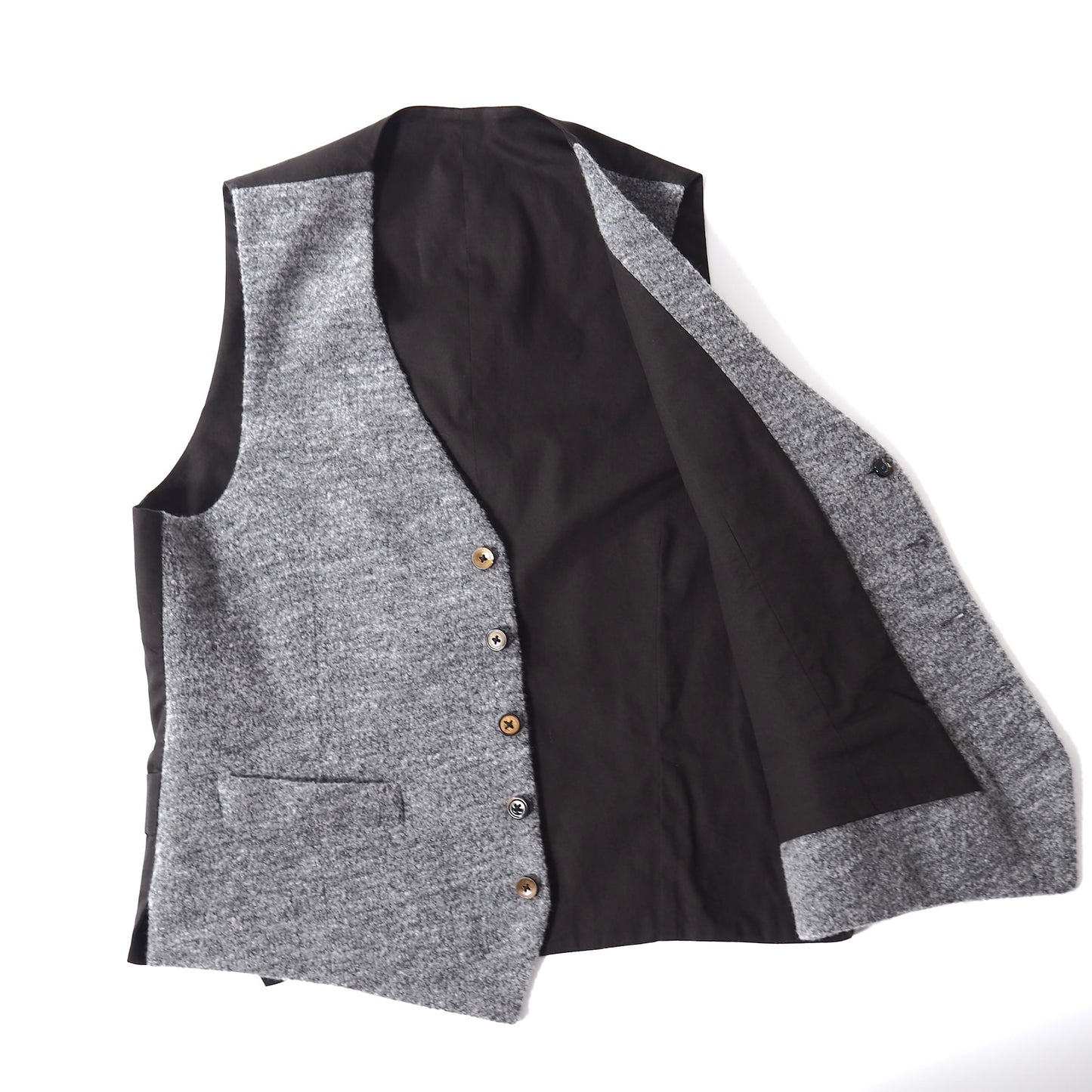 美品 ラルディーニ LARDINI ブートニエール付 ウール ジレ ベスト 48 グレー ダークブラウン メンズ 正規品 5-ZG070