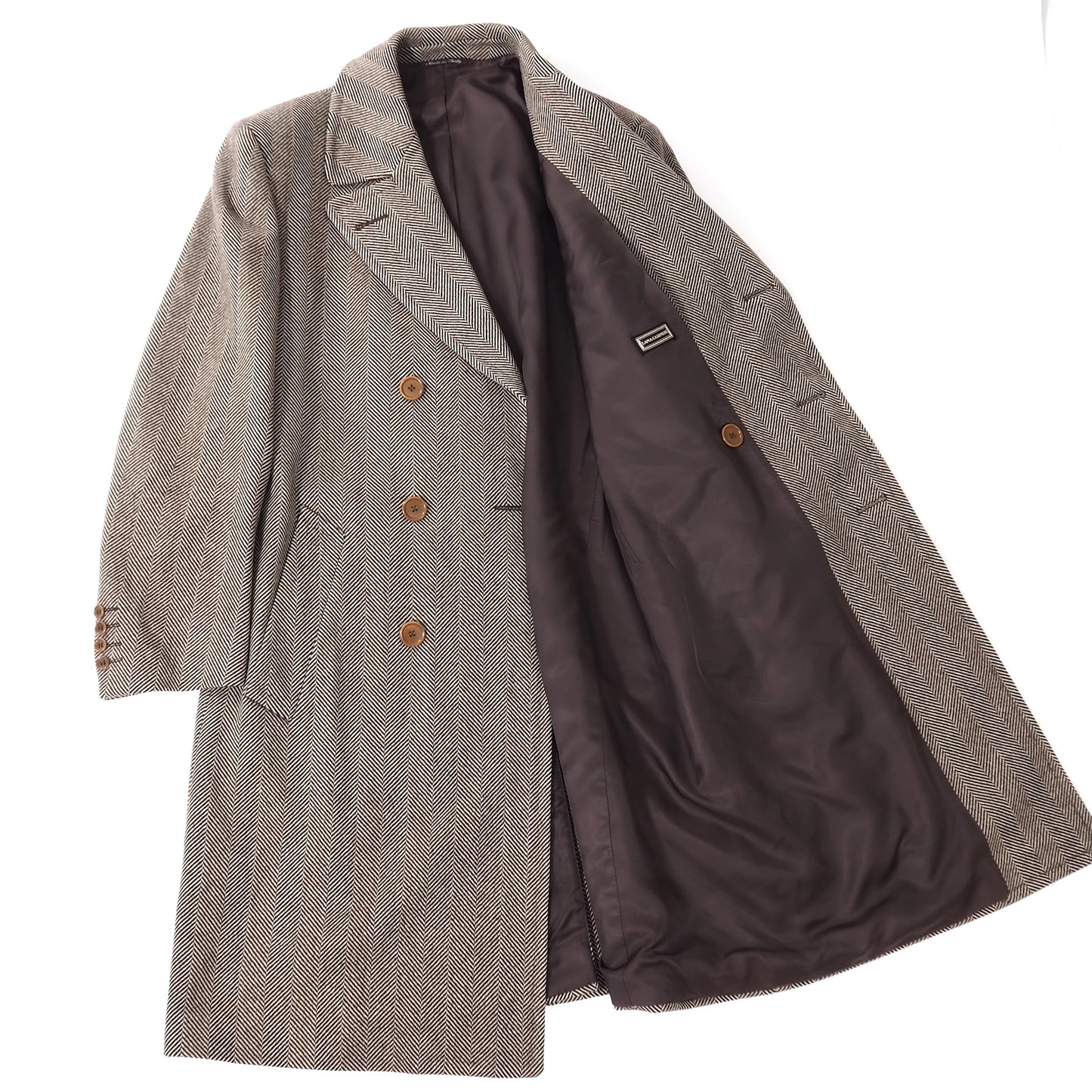 良品 カナリ CANALI イタリア製 ウール カシミヤ ダブルブレスト コート 48 ブラウン メンズ 正規品 5-ZG074