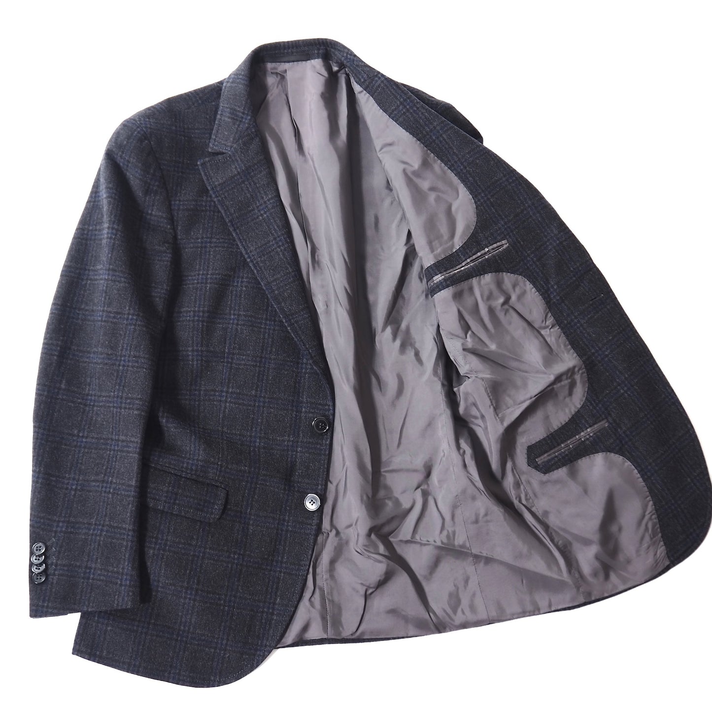 美品 ジーゼニア Z ZEGNA ウール イタリア製 チェック ジャケット 48 グレー ネイビーチェック メンズ 正規品 5-ZG079