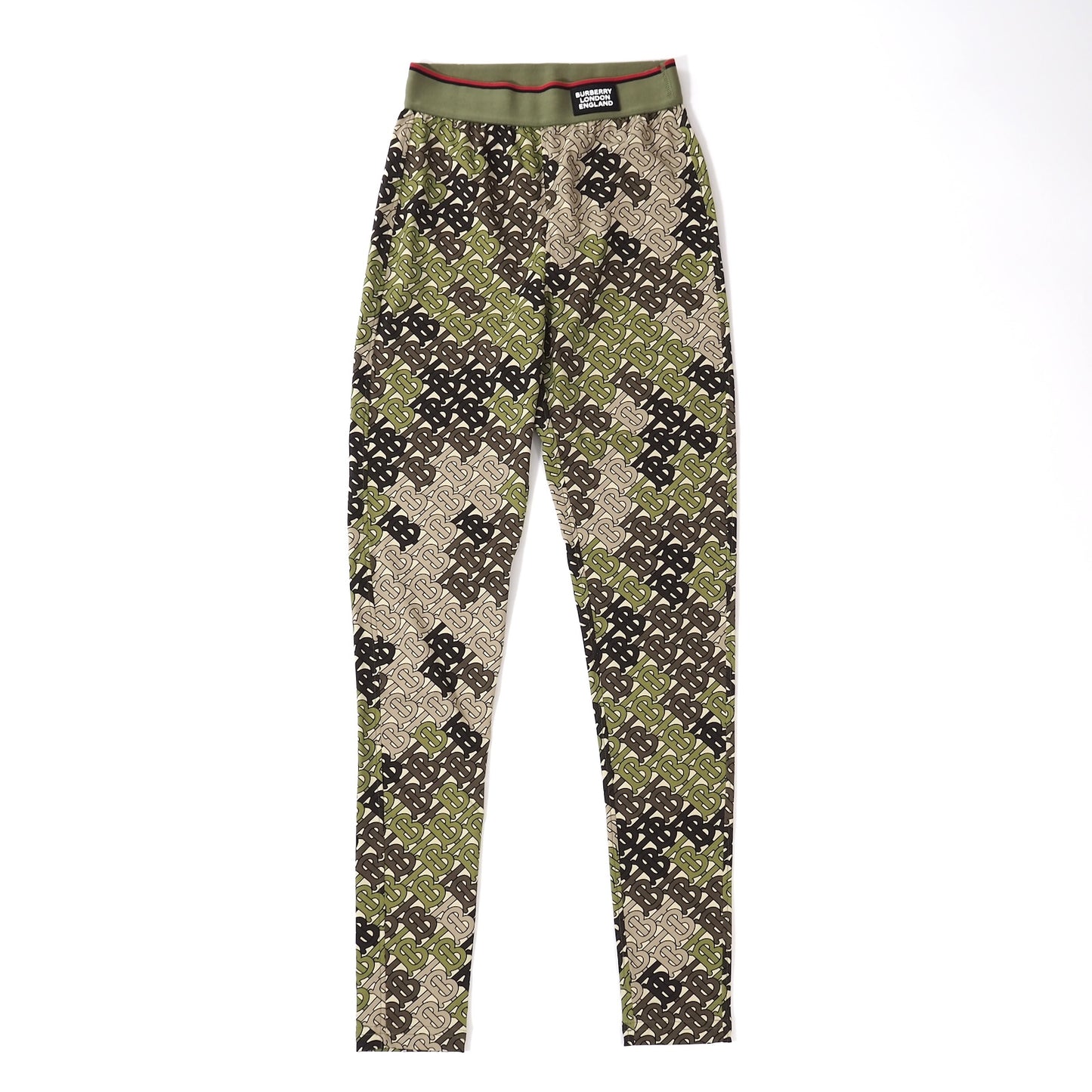 美品 バーバリー BURBERRY 現行タグ 総柄 パンツ XS グリーン系 レディース 正規品 5-ZG086