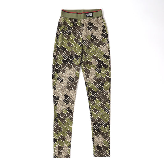 美品 バーバリー BURBERRY 現行タグ 総柄 パンツ XS グリーン系 レディース 正規品 5-ZG086