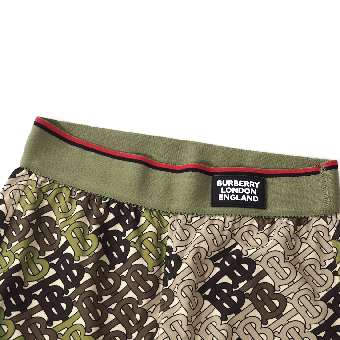 美品 バーバリー BURBERRY 現行タグ 総柄 パンツ XS グリーン系 レディース 正規品 5-ZG086