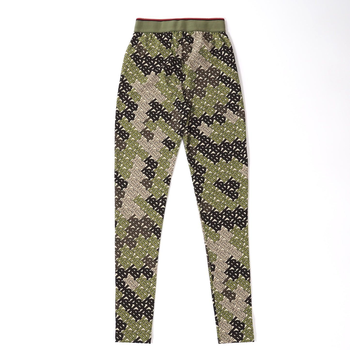 美品 バーバリー BURBERRY 現行タグ 総柄 パンツ XS グリーン系 レディース 正規品 5-ZG086