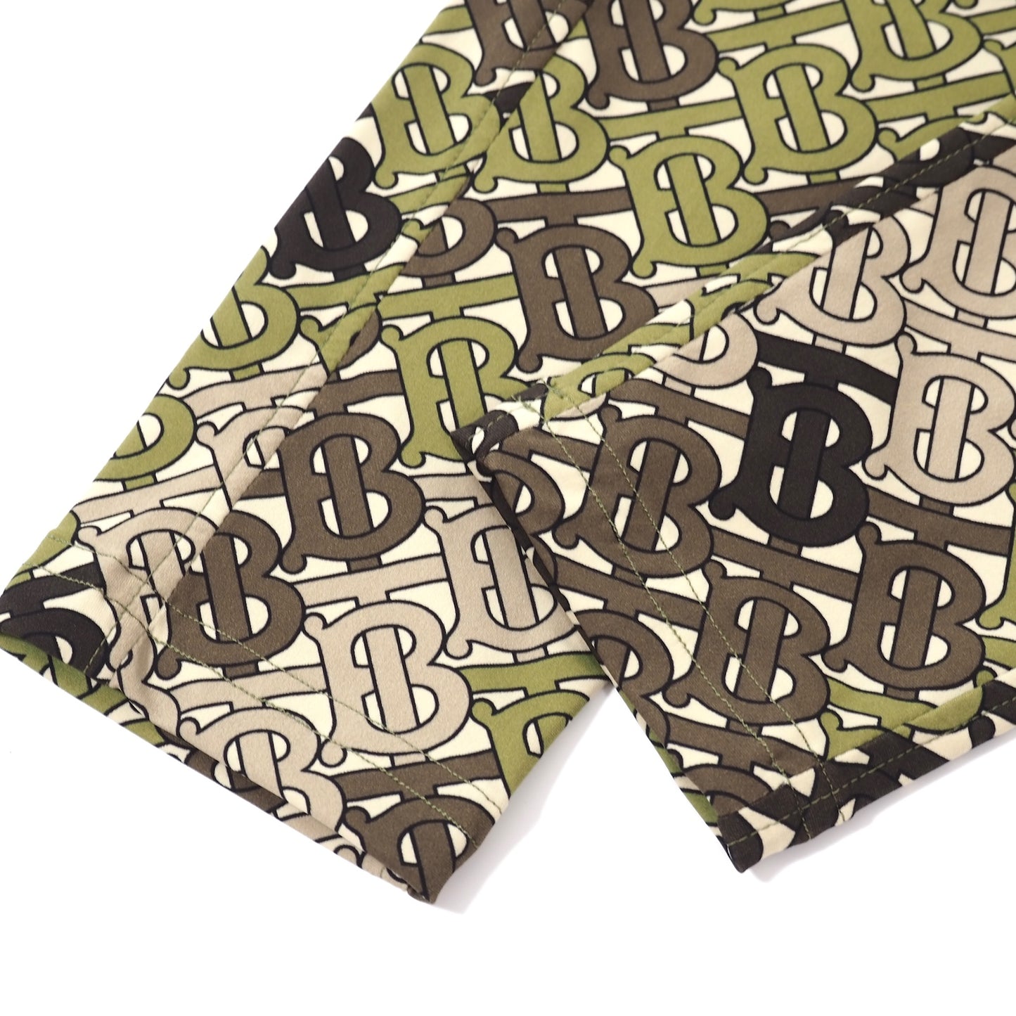 美品 バーバリー BURBERRY 現行タグ 総柄 パンツ XS グリーン系 レディース 正規品 5-ZG086
