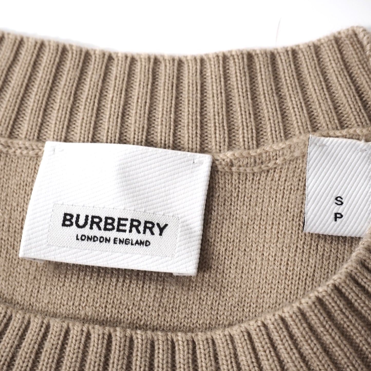 良品 バーバリー BURBERRY 現行 ウール クルーネック ニット セーター S ベージュ メンズ 正規品 5-ZG087