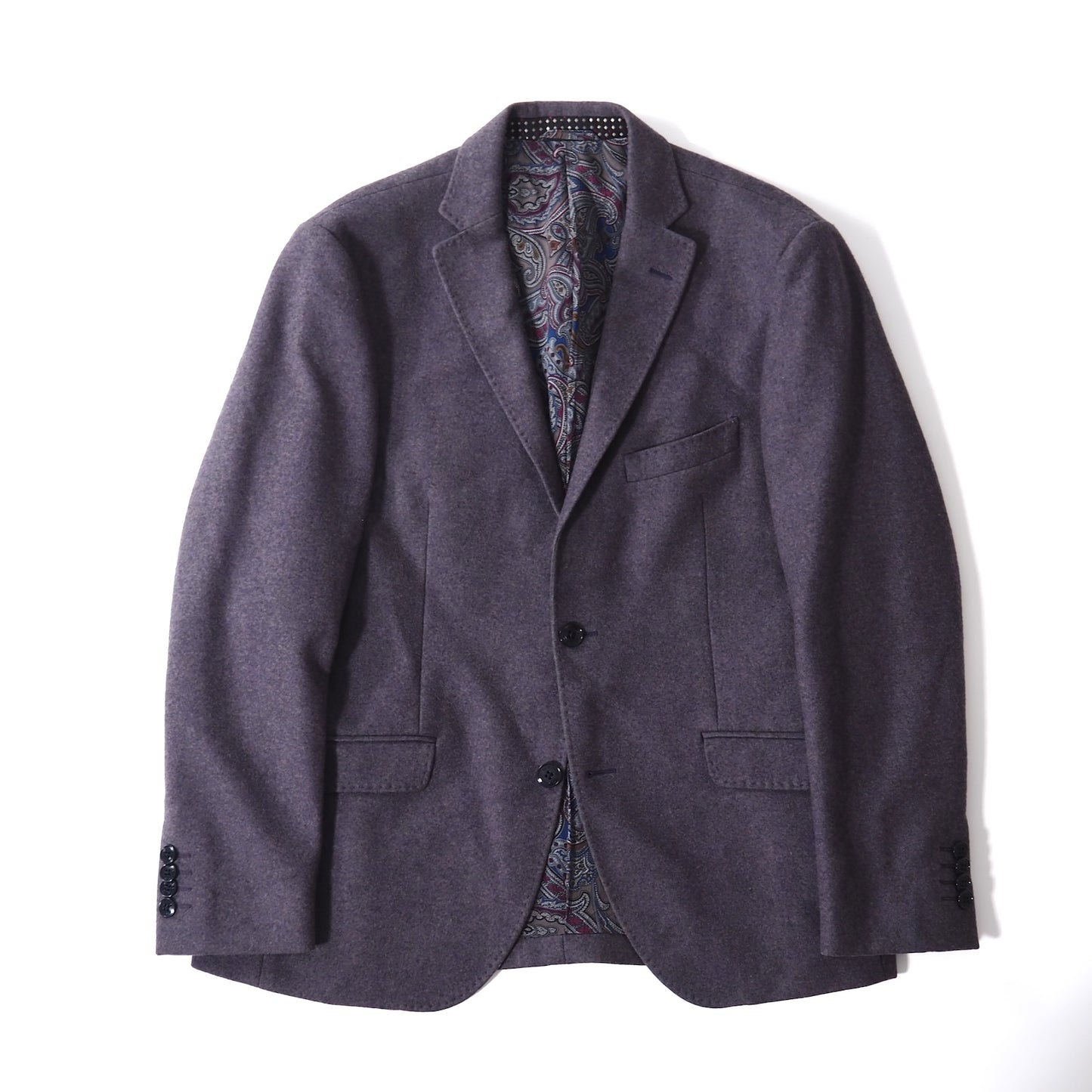 極美品 エトロ ETRO ウール カシミヤ 裏地ペイズリー ジャケット 52 パープル メンズ 正規品 5-ZG088