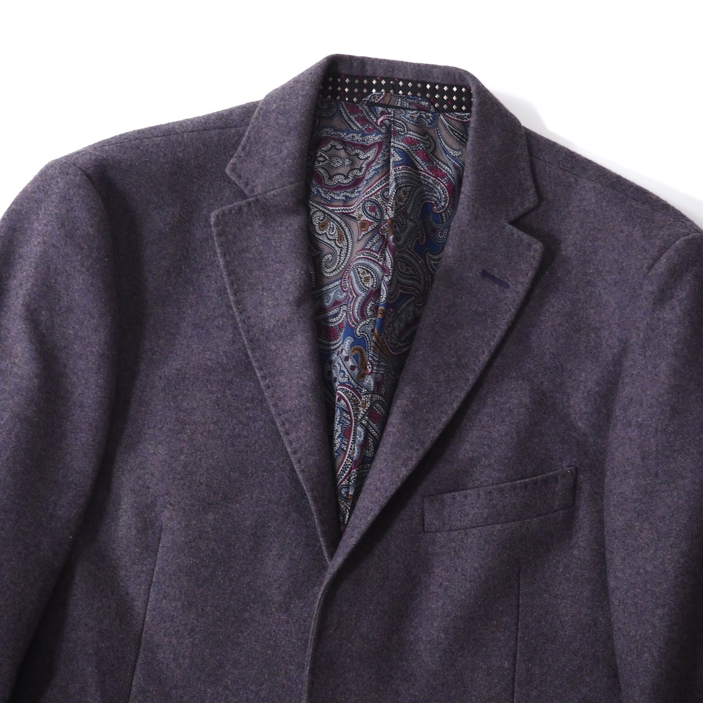 極美品 エトロ ETRO ウール カシミヤ 裏地ペイズリー ジャケット 52 パープル メンズ 正規品 5-ZG088