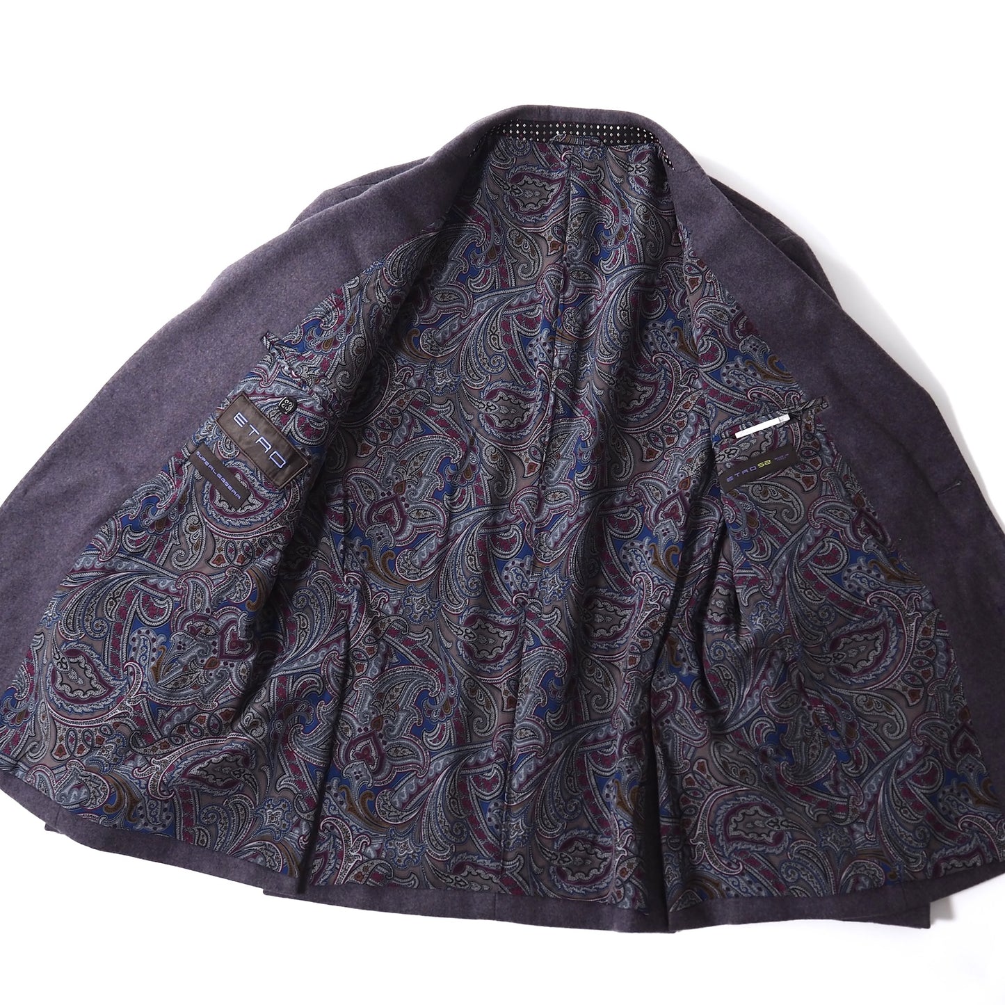 極美品 エトロ ETRO ウール カシミヤ 裏地ペイズリー ジャケット 52 パープル メンズ 正規品 5-ZG088
