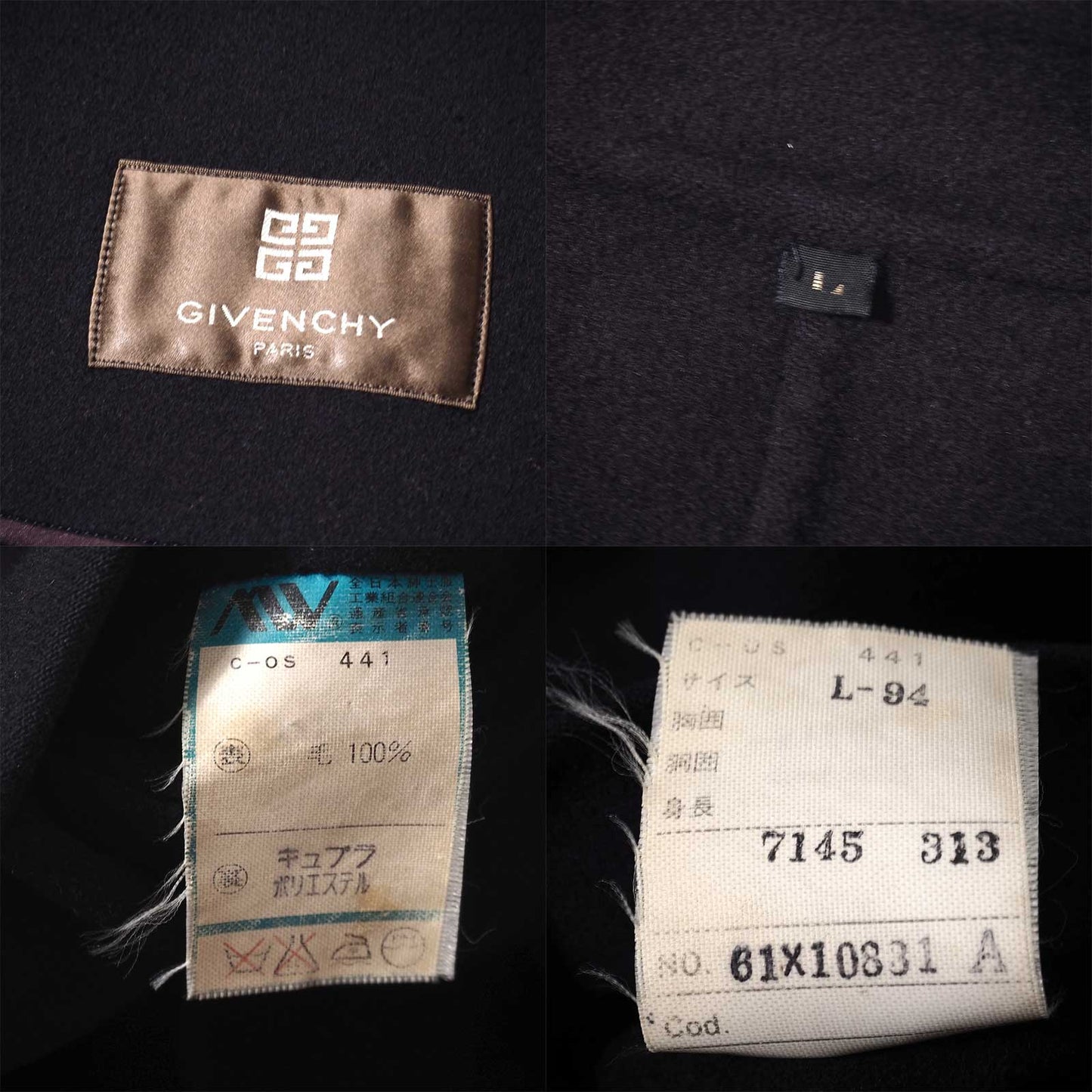 ジバンシー GIVENCHY ヴィンテージ ダブルフェイス ウール ベルテッドコート L ダークネイビー メンズ 正規品 5-ZH016