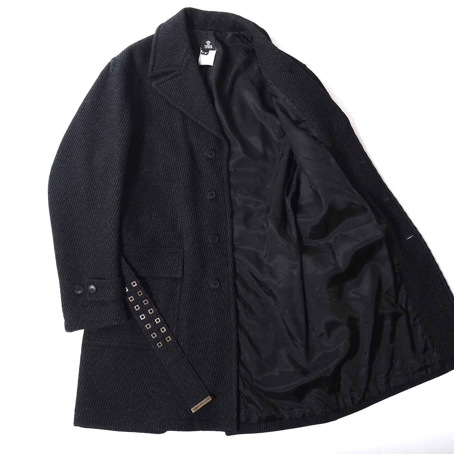 ヴェルサーチ VERSACE ウール ベルテッドコート M ダークグレー メンズ 正規品 5-ZH017