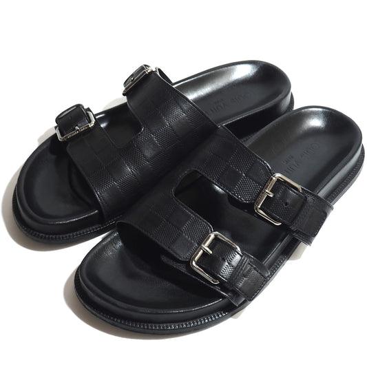 良品 ルイヴィトン Louis Vuitton ダミエ レザー サンダル 7 ブラック メンズ 正規品 5-ZH019