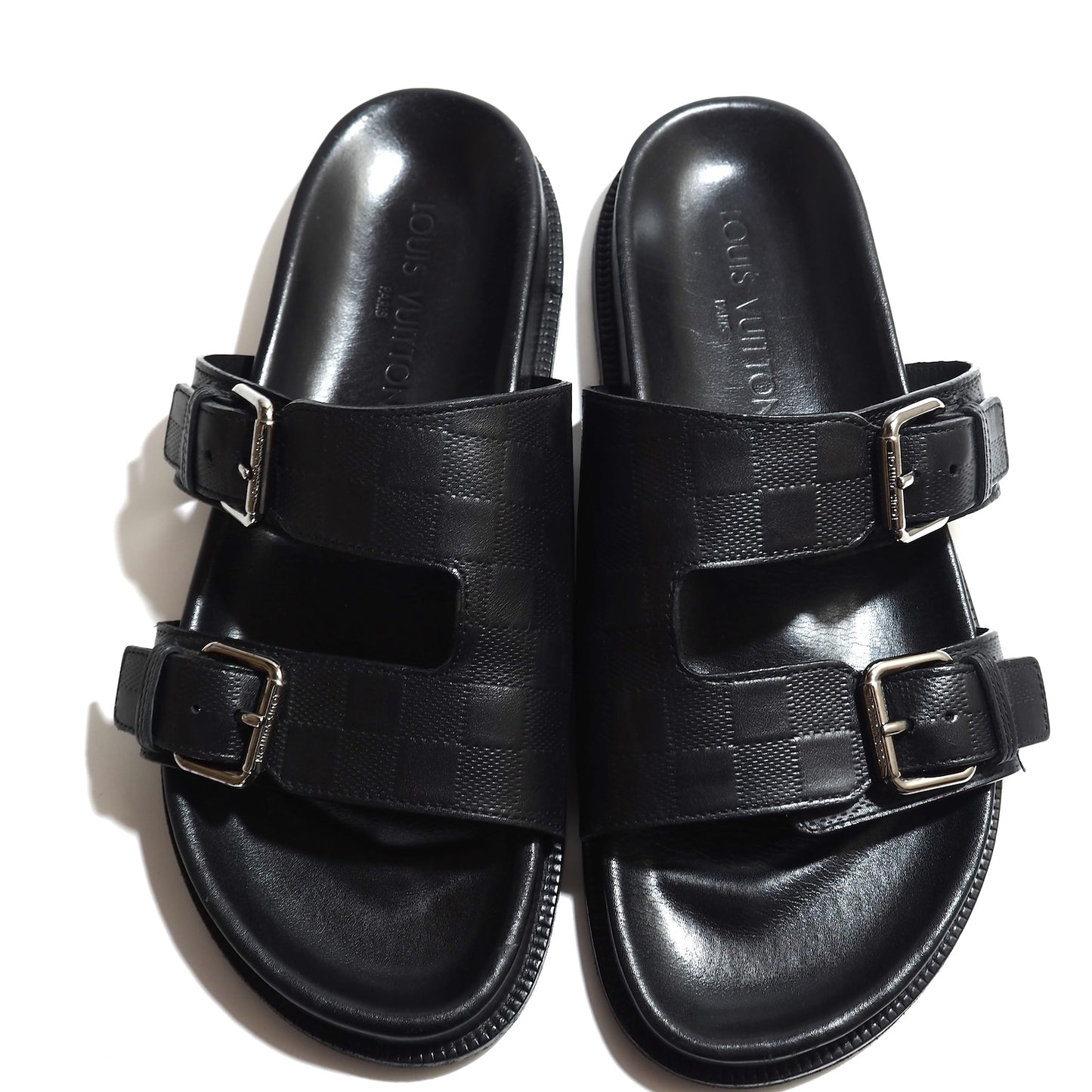 良品 ルイヴィトン Louis Vuitton ダミエ レザー サンダル 7 ブラック メンズ 正規品 5-ZH019