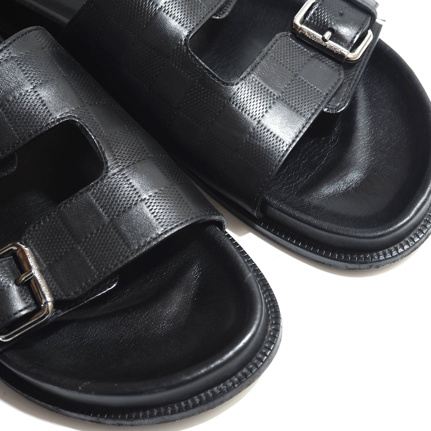良品 ルイヴィトン Louis Vuitton ダミエ レザー サンダル 7 ブラック メンズ 正規品 5-ZH019