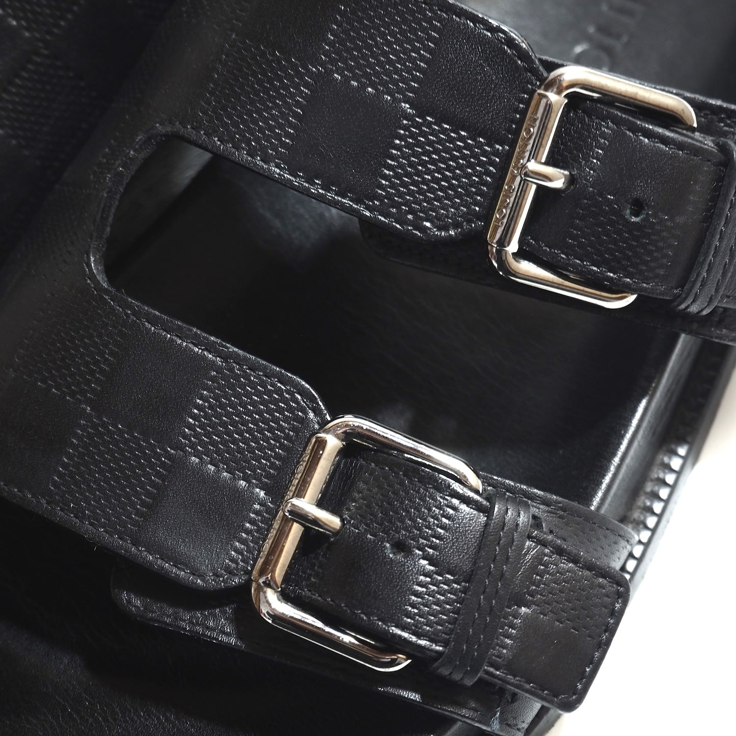 良品 ルイヴィトン Louis Vuitton ダミエ レザー サンダル 7 ブラック メンズ 正規品 5-ZH019