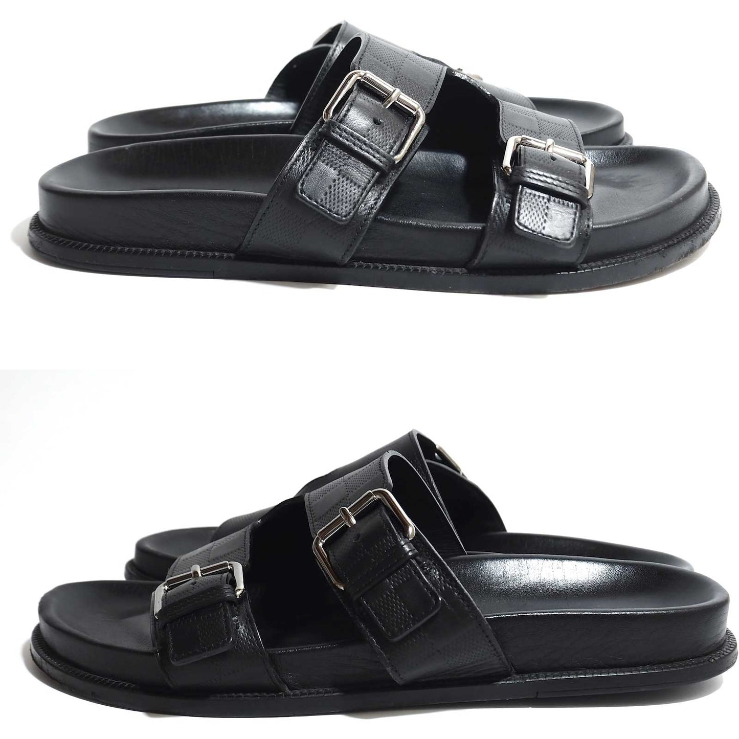 良品 ルイヴィトン Louis Vuitton ダミエ レザー サンダル 7 ブラック メンズ 正規品 5-ZH019