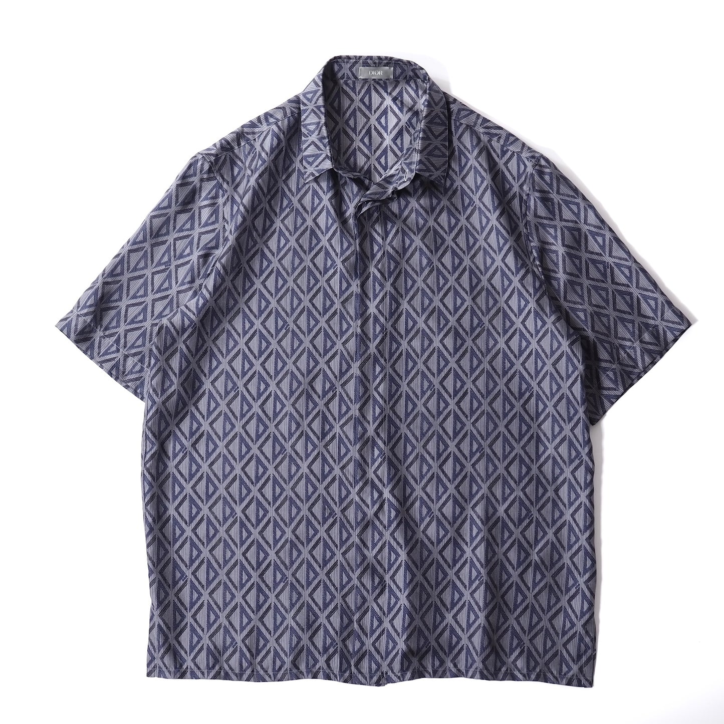 美品 ディオール DIOR 現行 CD ダイヤモンド シルク 半袖 シャツ 39 グレー メンズ 正規品 5-ZH037