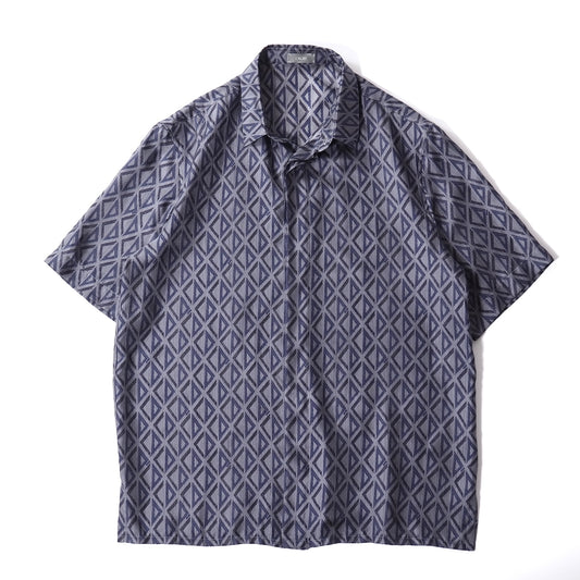 美品 ディオール DIOR 現行 CD ダイヤモンド シルク 半袖 シャツ 39 グレー メンズ 正規品 5-ZH037