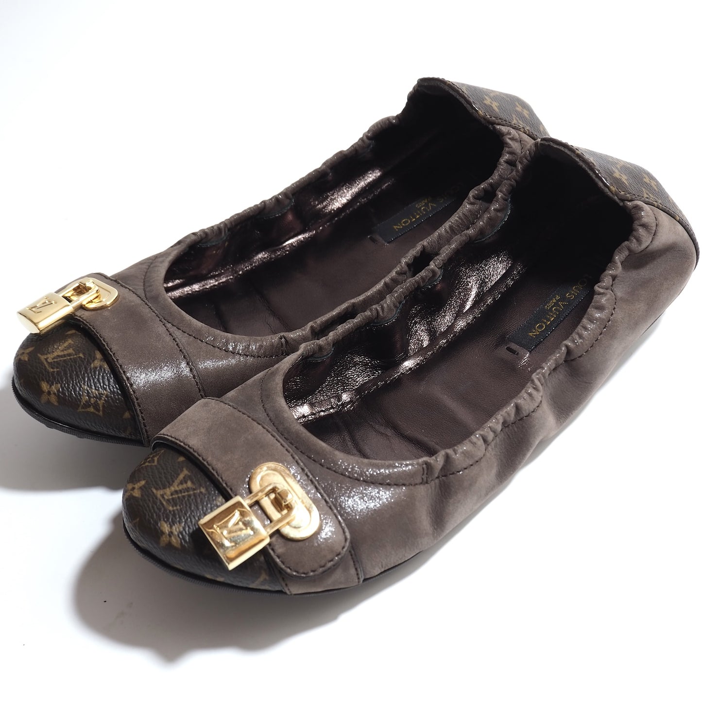 ルイヴィトン Louis Vuitton ゴールド金具 レザー モノグラム バレエシューズ 36 M ブラウン レディース 正規品 5-ZH046