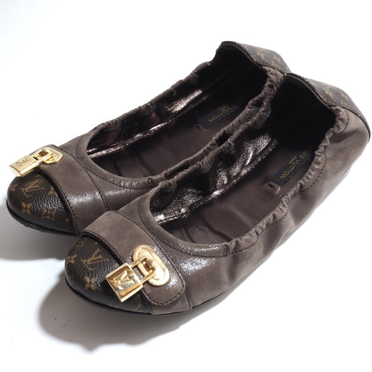 ルイヴィトン Louis Vuitton ゴールド金具 レザー モノグラム バレエシューズ 36 M ブラウン レディース 正規品 5-ZH046