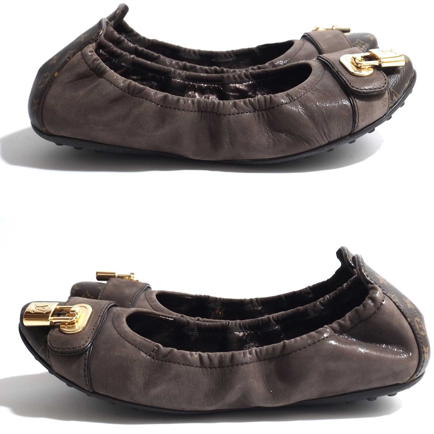 ルイヴィトン Louis Vuitton ゴールド金具 レザー モノグラム バレエシューズ 36 M ブラウン レディース 正規品 5-ZH046