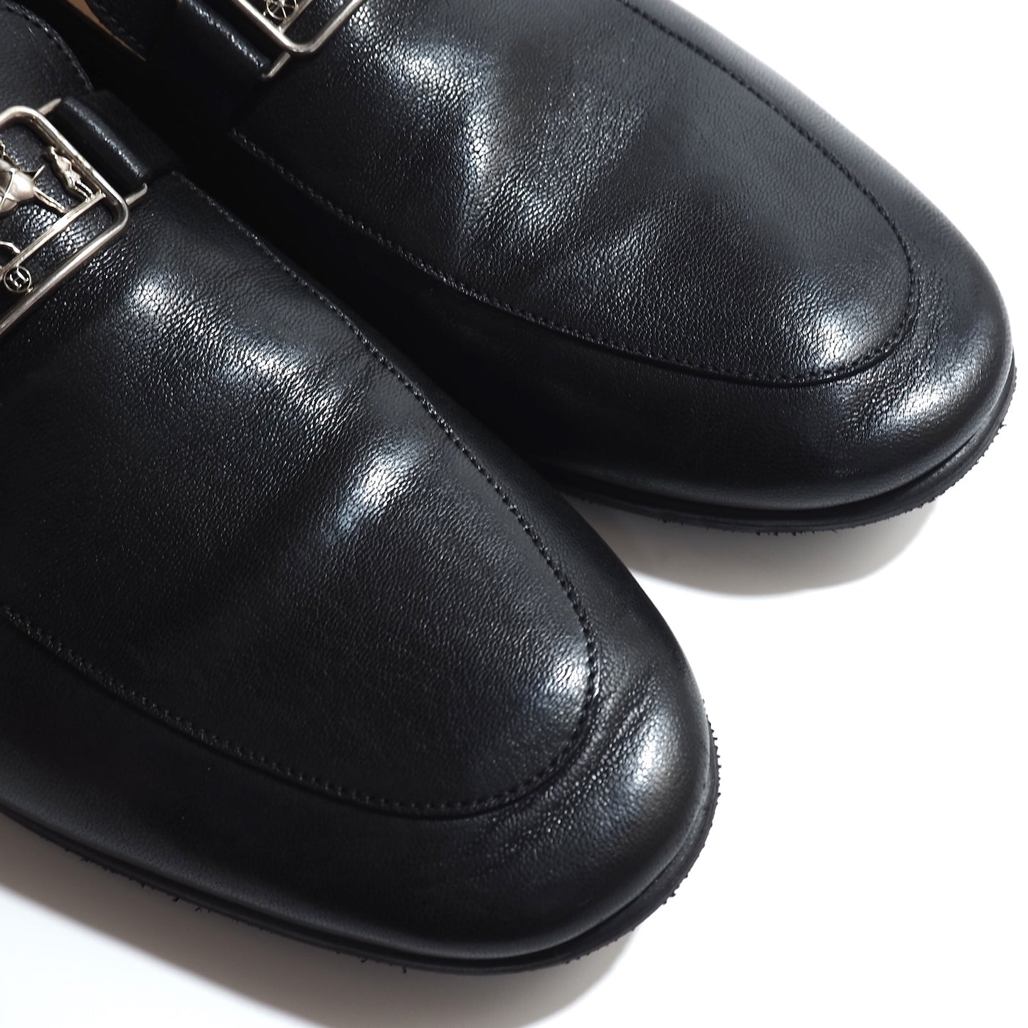 良品 エルメス HERMES 馬車金具 レザー シューズ ローファー スリッポン 44 ブラック メンズ 正規品 5-ZH058