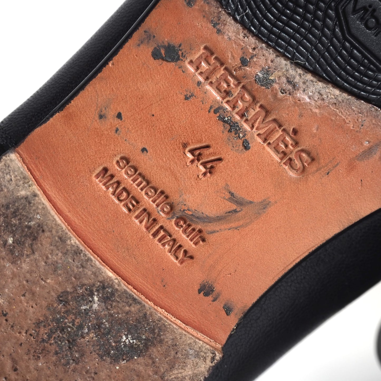 良品 エルメス HERMES 馬車金具 レザー シューズ ローファー スリッポン 44 ブラック メンズ 正規品 5-ZH058