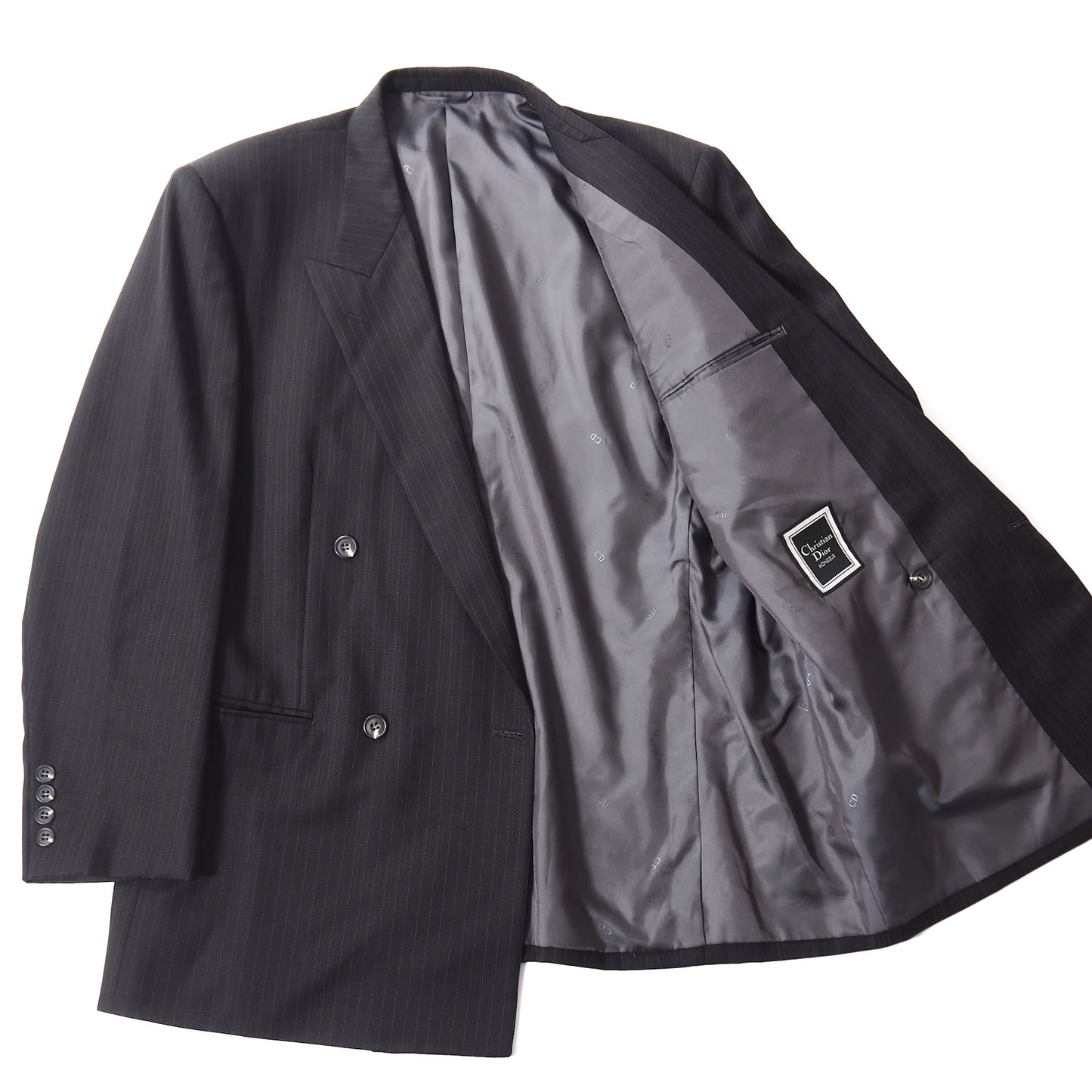 美品 クリスチャンディオール Christian Dior MONSIEUR ヴィンテージ ウール ダブルブレストスーツ ジャケット パンツ 101-91-180 ブラック ブラウン グレー メンズ 正規品 5-ZI001