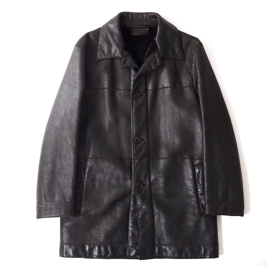 良品 プラダ PRADA ヴィンテージ シープスキン ムートン レザージャケット 48 ダークブラウン メンズ 正規品 5-ZI005