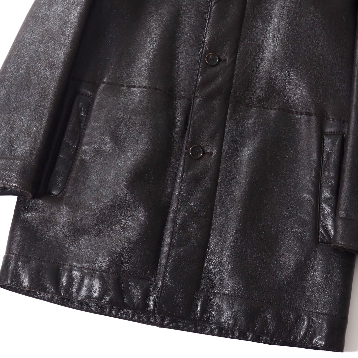 良品 プラダ PRADA ヴィンテージ シープスキン ムートン レザージャケット 48 ダークブラウン メンズ 正規品 5-ZI005
