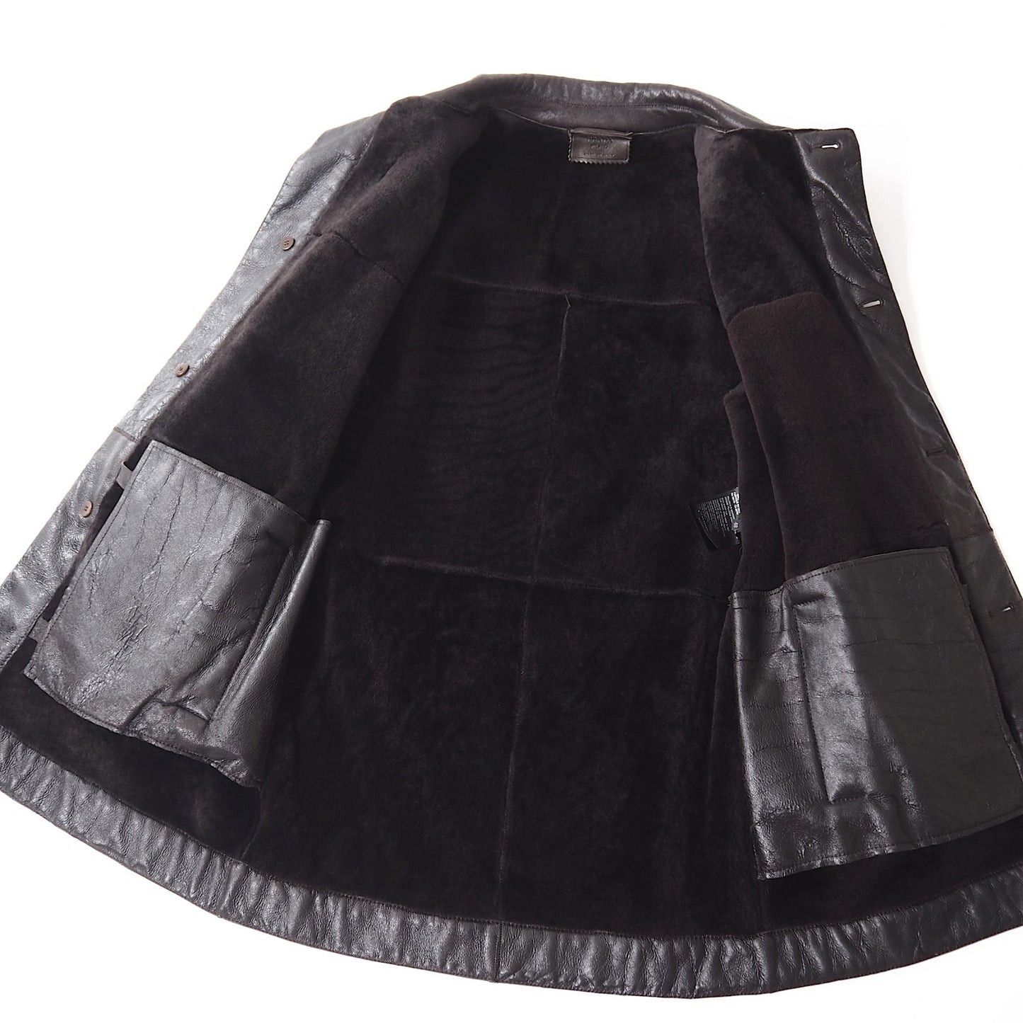 良品 プラダ PRADA ヴィンテージ シープスキン ムートン レザージャケット 48 ダークブラウン メンズ 正規品 5-ZI005
