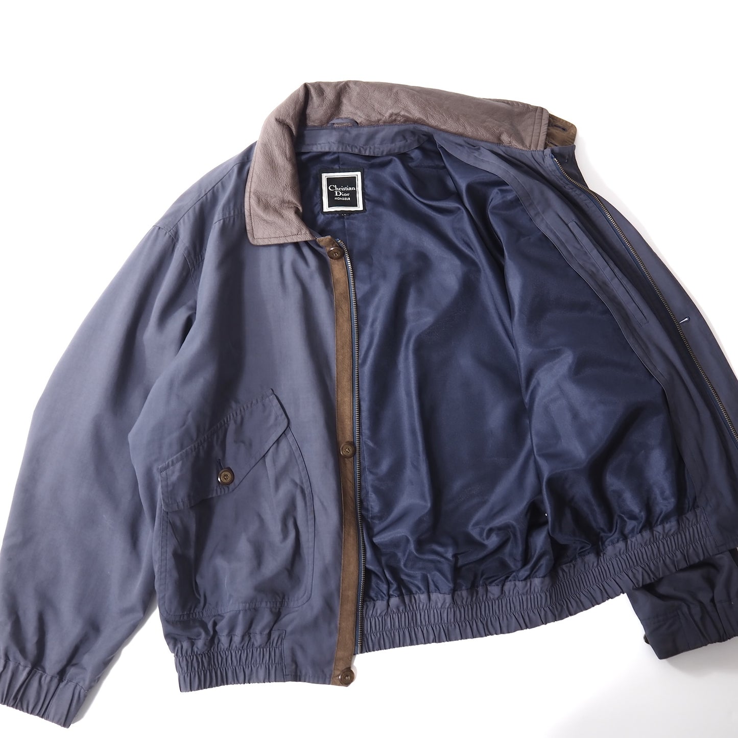 クリスチャンディオール Christian Dior MONSIEUR ヴィンテージ フェイクレザー ディテール ジャケット LL ネイビー メンズ 正規品 5-ZI007