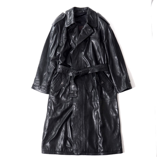 美品 ロエベ LOEWE ヴィンテージ ラムレザー トレンチコート 46 ブラック メンズ 正規品 5-ZI008