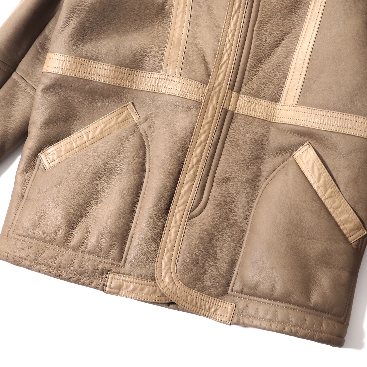 LUCIANO BARBERA ルチアーノ バルベラ レザー ムートン ジャケット M ベージュ メンズ 正規品 5-ZI010
