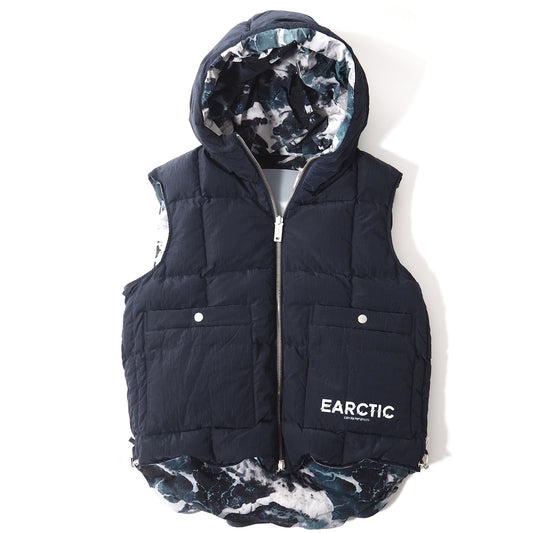 美品 エンポリオアルマーニ EMPORIO ARMANI 21年製 リバーシブル フーデッド ダウン ベスト 50 ネイビー メンズ 正規品 5-ZI011