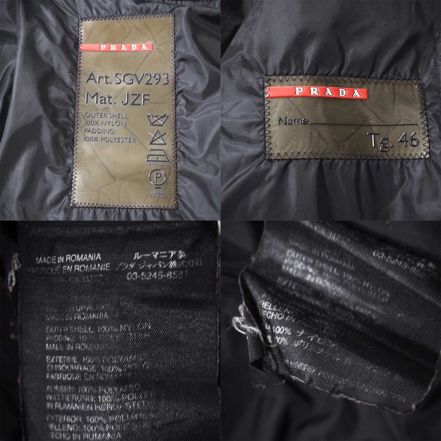 プラダ スポーツ PRADA SPORTS パデット ジャケット 中綿 46 ブラック メンズ 正規品 5-ZI012