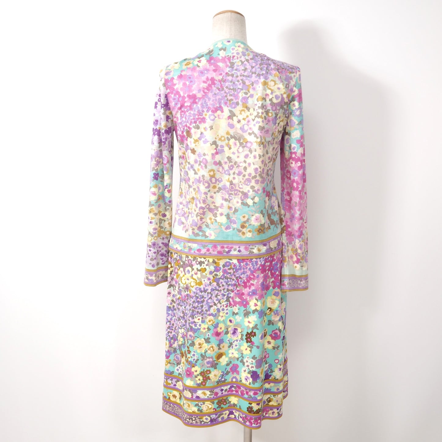 美品 レオナール LEONARD ウール シルク 花柄 総柄 スカート セットアップ 36 マルチカラー レディース 正規品 5-ZI013