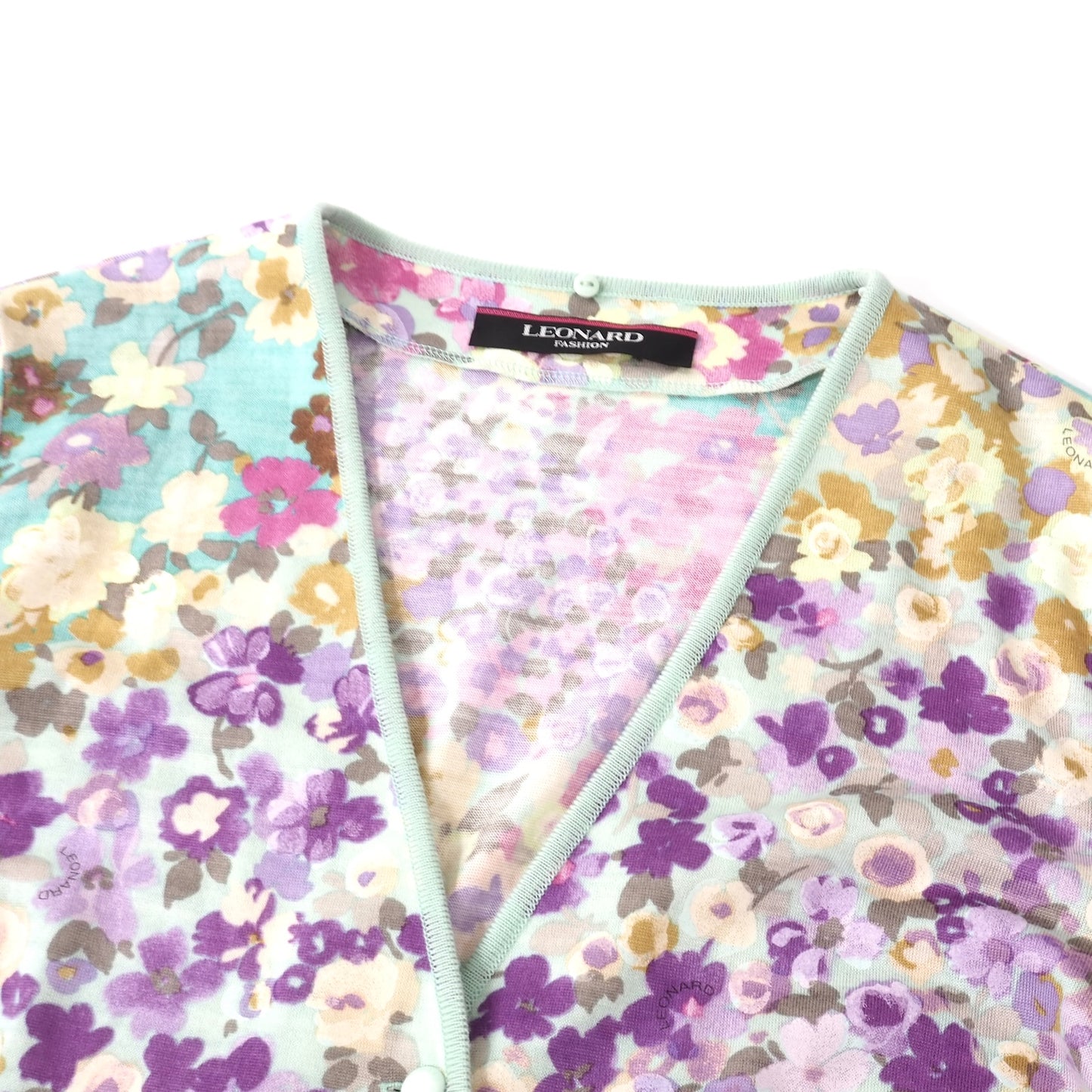 美品 レオナール LEONARD ウール シルク 花柄 総柄 スカート セットアップ 36 マルチカラー レディース 正規品 5-ZI013