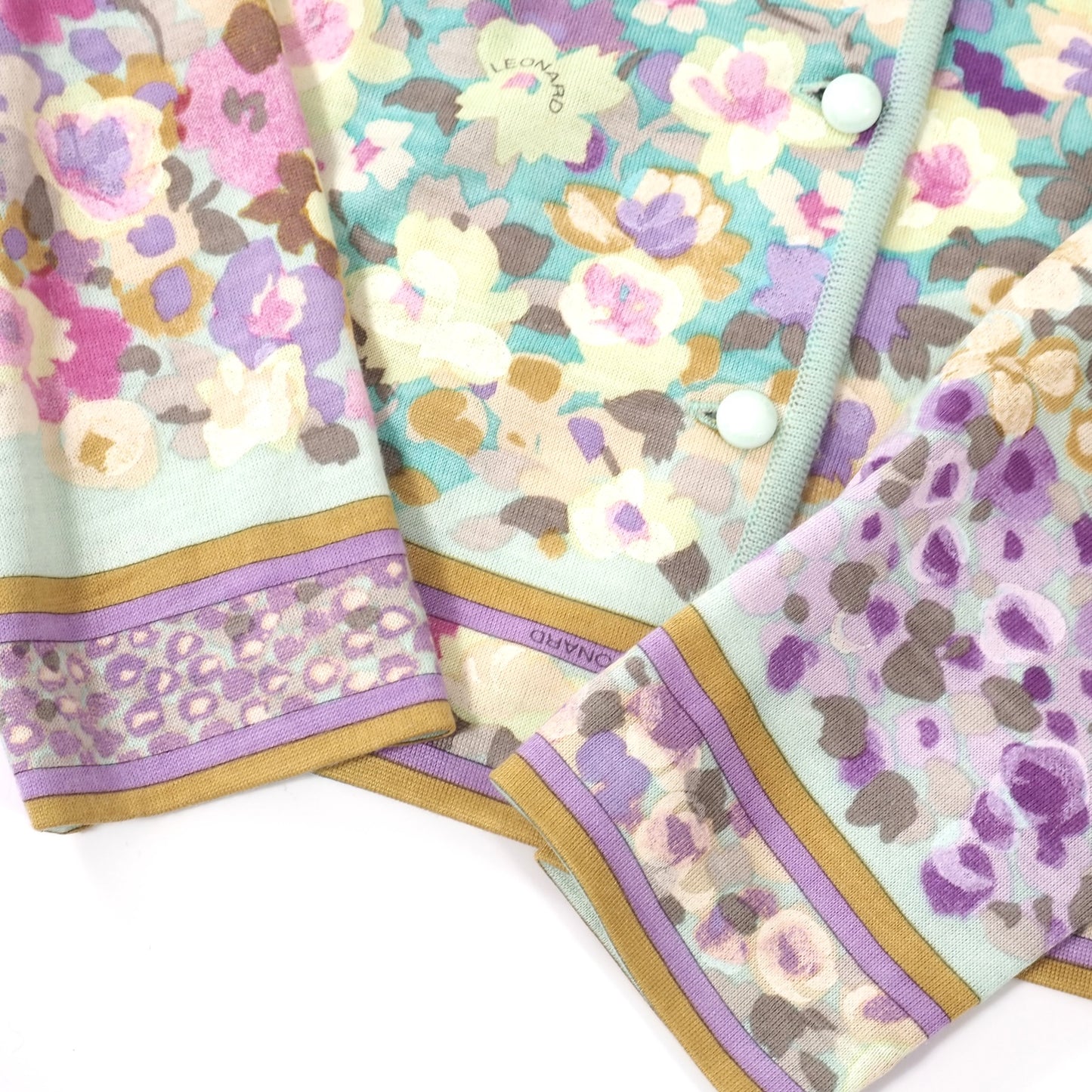 美品 レオナール LEONARD ウール シルク 花柄 総柄 スカート セットアップ 36 マルチカラー レディース 正規品 5-ZI013