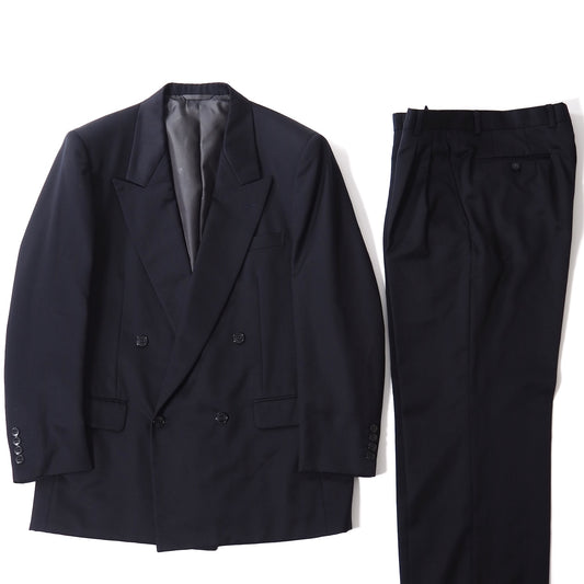 美品 クリスチャンディオール Christian Dior MONSIEUR ヴィンテージ ウール ダブルブレスト スーツ ジャケット パンツ ストライプ 94-82-175 L ネイビー メンズ 正規品 5-ZI018