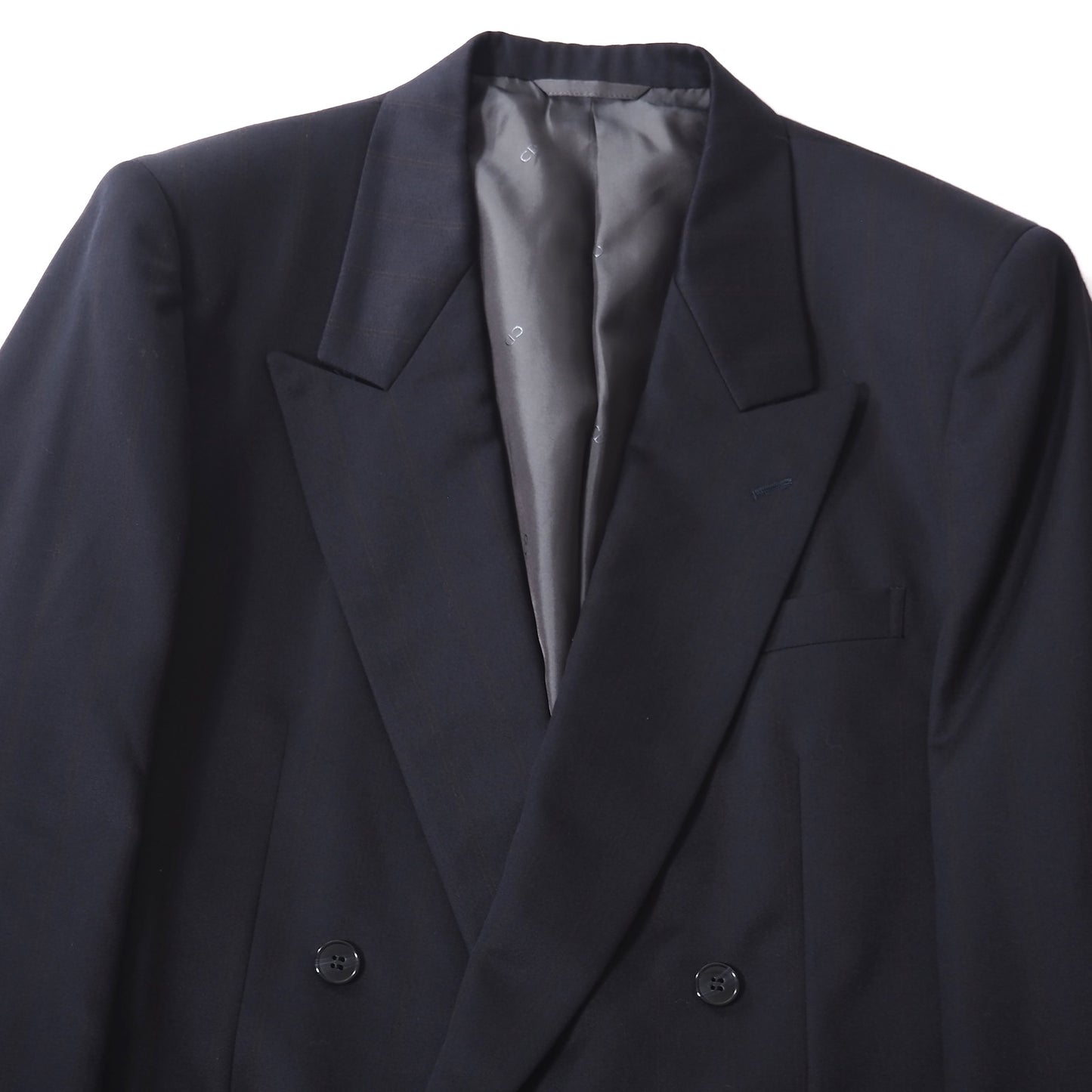 美品 クリスチャンディオール Christian Dior MONSIEUR ヴィンテージ ウール ダブルブレスト スーツ ジャケット パンツ ストライプ 94-82-175 L ネイビー メンズ 正規品 5-ZI018