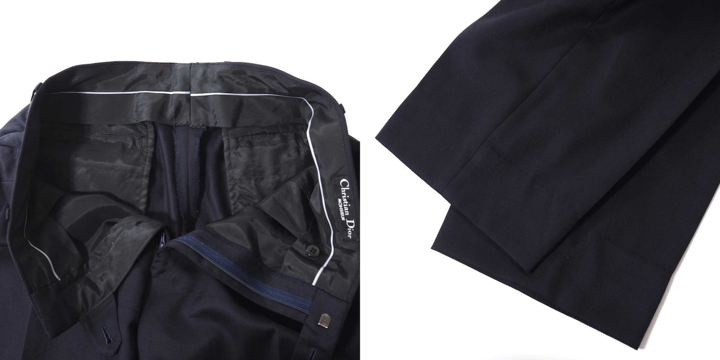 美品 クリスチャンディオール Christian Dior MONSIEUR ヴィンテージ ウール ダブルブレスト スーツ ジャケット パンツ ストライプ 94-82-175 L ネイビー メンズ 正規品 5-ZI018