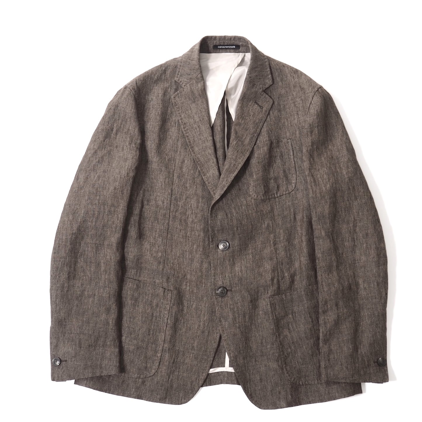 美品 エンポリオアルマーニ EMPORIO ARMANI 2024SS リネン イージー スーツ ウエストゴム ジャケット パンツ 50/48 ブラウン メンズ 正規品 5-ZI020