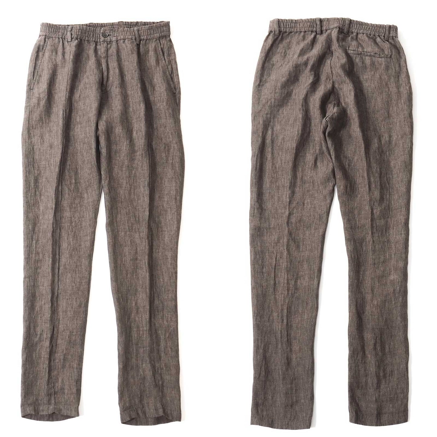 美品 エンポリオアルマーニ EMPORIO ARMANI 2024SS リネン イージー スーツ ウエストゴム ジャケット パンツ 50/48 ブラウン メンズ 正規品 5-ZI020